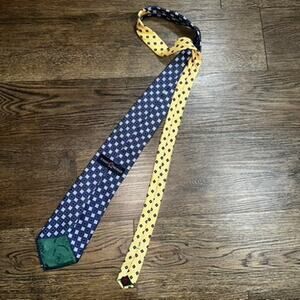 TOMMY HILFIGER Navy Yellow Diamond Print 100% Silk Tie